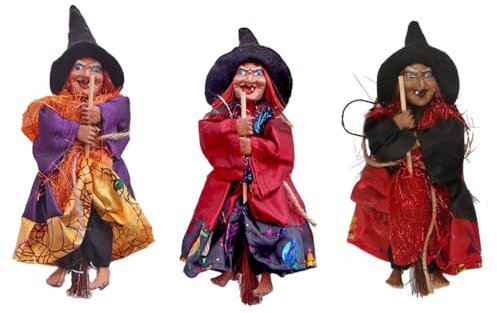 wueiooskj 3er Pack realistische hängende Horror Hexe Figur, breite Anwendung, leichte, langlebige und leichte Hexenpuppe aus Kunststoff