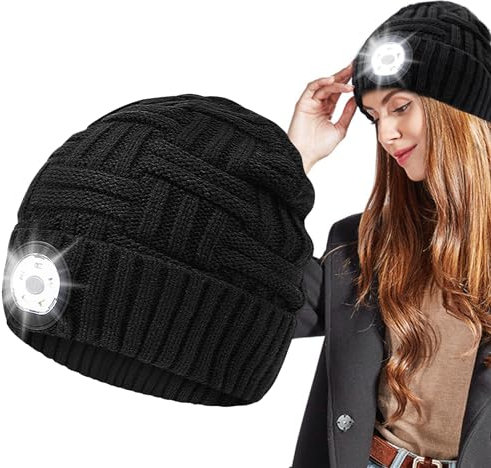 Jaimela LED Beleuchtete Mütze, Wiederaufladbare USB Laufmütze mit Licht Extrem Heller 5 LED Lampe, Warme Wintermütze für Herren und Damen Geschenke