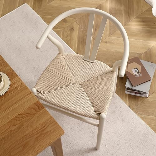 LIMHOME | Esszimmerstühle Wishbone Stuhl aus Massivem Holz und Papierschnur wischbone | Keine Montage erforderlich| (Beige)