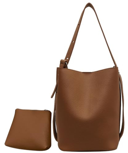 Fiorky Borsa tote alla moda for donna Borsa a secchiello casual di capacità Tracolla regolabile Borsa semplice in tinta unita con pochette abbinata