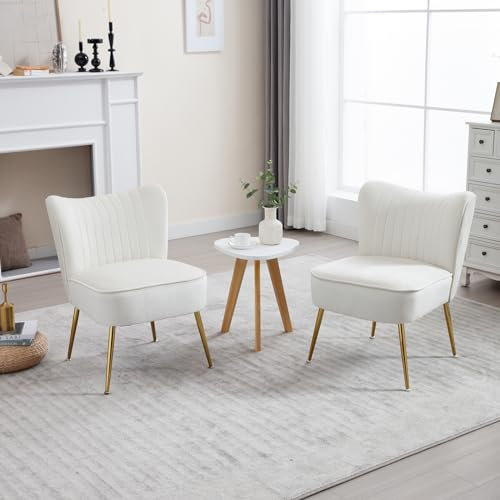 Wahson Samt Sessel Wohnzimmer 2er Set moderner Loungesessel Geplosterter Ohrensessel mit goldenen Metallbeine für Wohnzimmer/Schlafzimmer, Beige