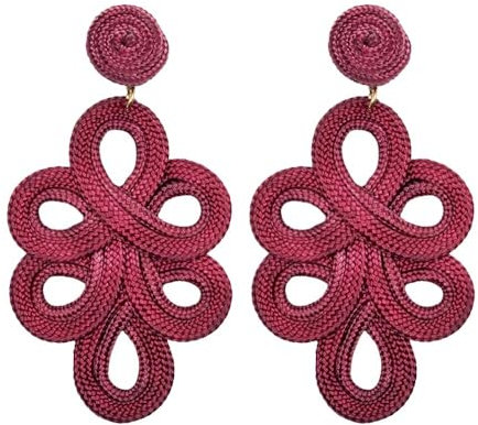 MAJALE Pendientes Largos Mujer Flamenca Magenta - Pendientes mujer Largos y Ligeros para Boda, Fiesta, Sevillanos - Pendientes Sevillana Estilo Cordón de Seda Bugambilia (Magenta)