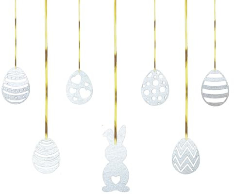 YFGOODS - Osterhase und 6 Ostereier zum Aufhängen. Fensterdeko für Ostern hängend, wiederverwendbar und aus verzinktem Stahl