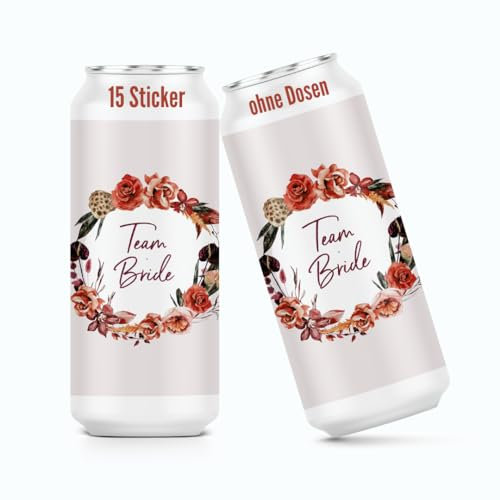 heaven+paper Prosecco Dosen Aufkleber JGA Blumenkranz Team Bride Deko jga Accessories & Hochzeit Deko außergewöhnlich (15x Set) für alle üblichen Sektdosen - Prosecco Dosen Sticker selbstklebend