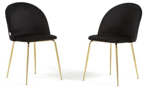 SIEDITI FUORI E DENTRO Lot de 2 fauteuils Sara rembourrés en velours ou en peluche pour cuisine ou salle à manger avec pieds en métal (velours noir, pieds dorés)