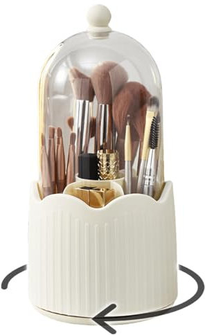 Terafeels Make Up Brush Holder Organiser Cosmetic Brush Storage Bucket Eyeliners Eyebrow Pencil Cup Pen Container Desktop Decoration Display Case 360 Rotating Makeup Box 7203, Cream White