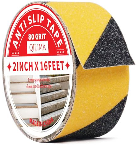 QILIMA Nastro Antiscivolo Autoadesivo Nastro da Segnalazione Giallo e Nero 5cm × 5m per l'Uso Interno ed Esterno Alta trazione