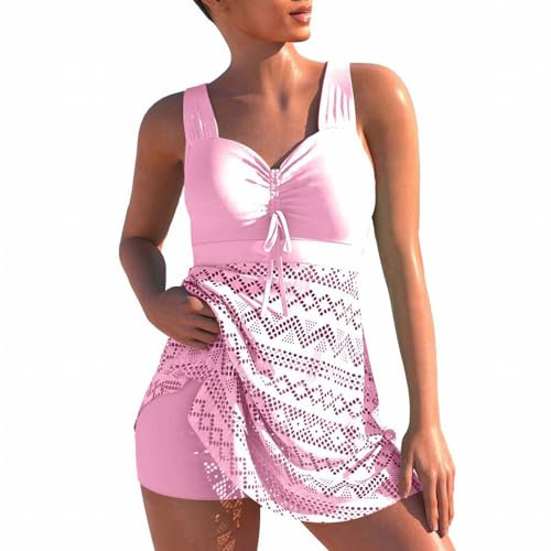 MSIYOW Femme Maillot de Bain Tankini Ensembles Haut Débardeur et Shorty 2 Pieces Bikinis Grande Taille (3XL, Rose Clair)