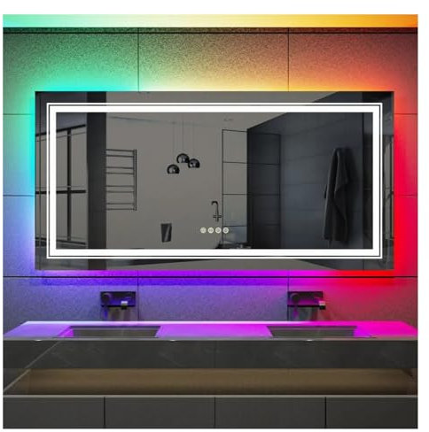 HYSTERIA 42 x 20 Zoll großer RGB-Wanddekor-Ganzkörperspiegel, dimmbarer, beschlagfreier Badezimmerspiegel mit Touch-Schalter, Spiegel groß