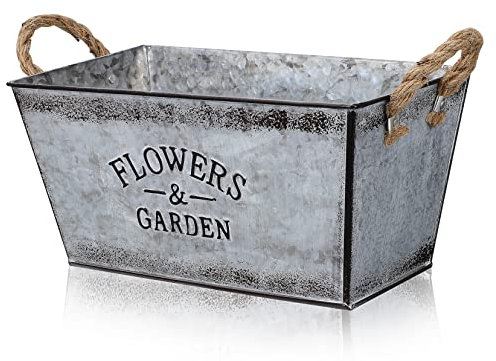 Gogogmee Macetero Metalico Vintage Jardinera con Asas Dobles Ideal para Balcones