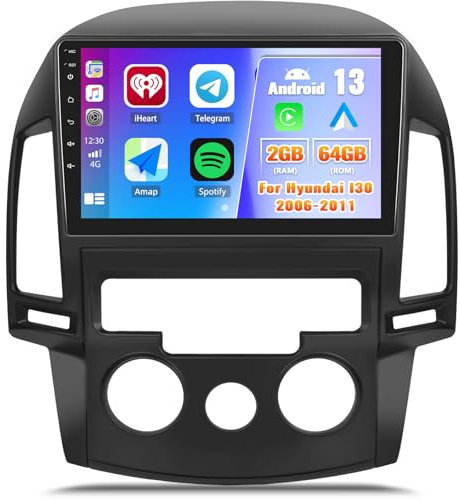 OiLiehu 2G+64G Android 13 Radio de Coche 2din Carplay Android Auto para Hyundai I30 2006-2011 Radio de Coche con Pantalla de 9 Pulgadas Soporte Mirror Link/EQ/Bluetooth/SWC/FM RDS/WiFi/GPS