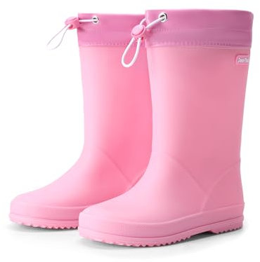 DREAM PAIRS Kids Stivali da Pioggia con Cordoncino Regolabili Stivali da Pioggia in Gomma Leggera Antiscivolo per Ragazzi e Ragazze,Size 33.5,Rosa,SDRB2401K