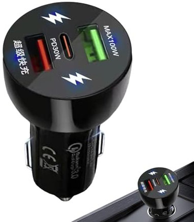Cargador de coche rápido – Cargador de coche ultra potente, adaptador de carga rápida | Cargador de coche rápido con múltiples puertos USB, adaptador de coche de carga rápida, ada