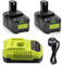 2X 18V 5.5Ah P108 Replacement Battery for Ryobi + 4A P117 Charger Compatible with Ryobi One+ Battery RB18L50 RB18L25 RB18L40 RB18L20 RB18L15 RB18L13 P102 P103 P104 P105 P106 P107 P108