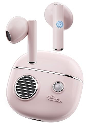 KOOGMOON Auriculares Bluetooth 5.3: 3D HiFi Inalámbricos - Control Táctil Con Cancelación de Ruido de Llamada - Deportivos Tipo C Carga Rosa