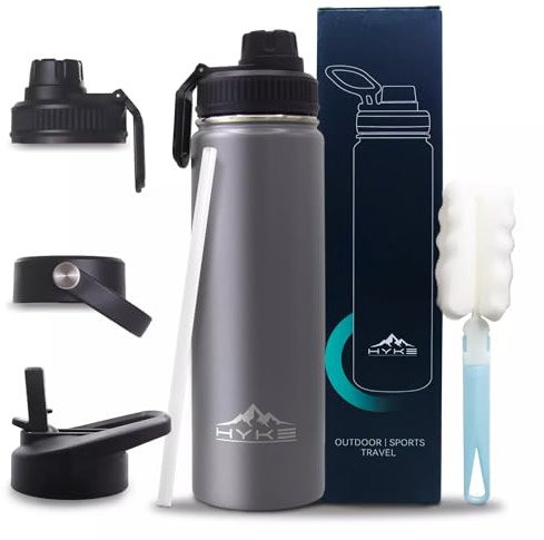 Rensinnoal Insulated Water Bottle 700ml Leakproof Stainless Steel Thermo Mug with Straw Double Vacuum Water Bottle (Grey)