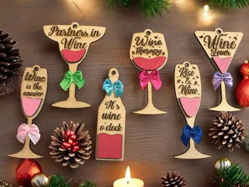 Christmas Bauble, Christmas Wooden Wine/Champagne Glass Bauble, Christmas Tree Hanging Decoration, Handmade Bauble, Wooden Wine-Themed Ornaments