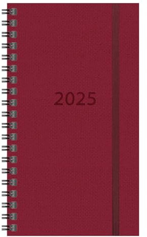 Idena 11157 - Taschenkalender 2025 im Format 8,7 x 15,3 cm, 1 Monat auf 2 Seiten, Terminkalender mit Hardcover Einband in Rot und Spiralbindung