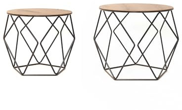 MYWIRE® Couchtisch Sanna - 2er Set moderner Beistelltisch aus Holz & Metall, rund, Industrial Design, ideal für Wohnzimmer, robust & platzsparend (Schwarz)