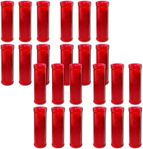 Bricoloco Velones grandes litúrgicos - Vela Roja para santos, yoga, paz. 190x55 mm combustión lenta 120 horas (24)
