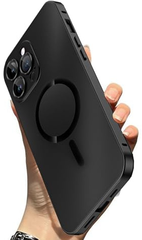 Wryhaul Magnetic Metal Snap-On for iPhone Case Style Meets Security, Magnetic Charging Anti-Collision Matte Protective Case 16/15/14, Geupday Magnetic Phone Case (Black, 14)
