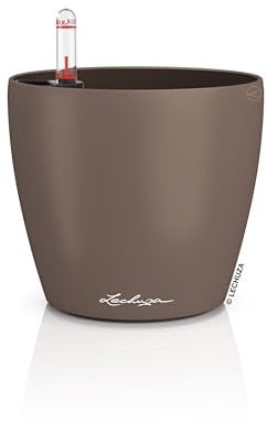 Lechuza - Macetero Classico Color 14 de Nuez moscada, con Sistema de riego, indicador de Nivel de Agua e Inserto, Superficie Mate, diámetro de 15 x 13,5 cm, 16698