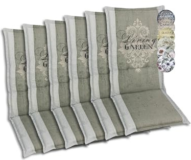 GO-DE Textil Bequeme und attraktive Polsterauflagen für Hochlehner-Gartenstühle (6er-Set, Wappen Living Garden beige, Hochlehner)