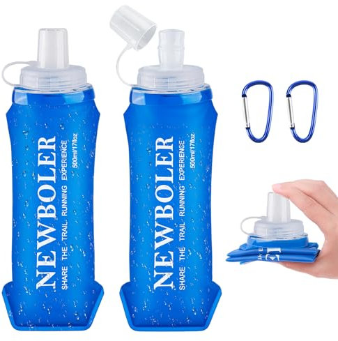 WuGU Botella Plegable de TPU, 2PCS Soft Flask 500ML, Botella de Hidratación Running, BPA Free, Frasco de Hidratación Suave Unisexo, Botella Agua Plegable para Running, Trail Running, Senderismo