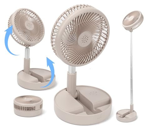 Les-Theresa 39 Inch Foldable Rechargeable Fan Portable Desk Standing Cordless Folding Floor Travel Fan 7200Mah, Usb Pedestal Fans 4 Speeds for Home Office Camping Fishing Travel (Beige)