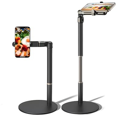 LUONOCAN Overhead Phone Mount, Hands Free Phone Stand for Filming, Desk Phone Holder, Height and Angle Adjustable (base size 16cm(side-hole))