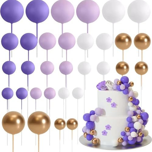 CSGHMM Cake Ball decoration (32 Pieces Per Pack) - Cute Purple and Gold Stitching Decoration To Make Your Cake Look More Exquisite, Party Dessert Decoration (Purple Gold)