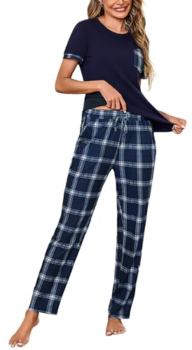 Litherday Women's Pyjamas Set Short Sleeve Cotton Pjs Loungewear Soft Nightwear Sleepwear Set with Pockets