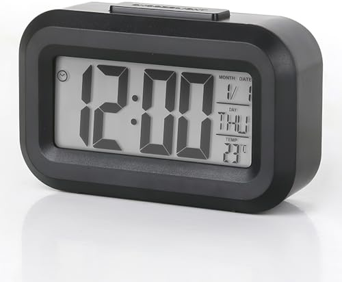 Digital Alarm Clock, Easy to Read, Simple Operation, Easy to Use Travel Alarm Clock for Bedroom, 12/24 Hour Display, for Adults Kids and Seniors, Black, Battery Powered