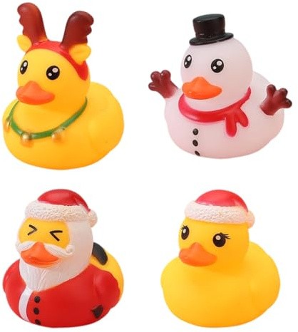 HAMKU 4 Stück Weihnachts-Quietschente, Adventskalender-Geschenke, Süße Gummiente, A