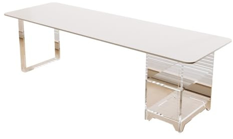 FZL02068LM PC Table Modern Study Writing Desk with Open Shelves, Rock Slab Top and Acrylic Frame, White Laptop Table Home Office Office Desk(White,M)