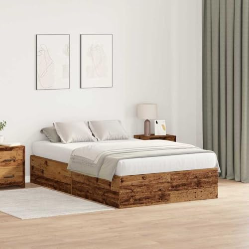 QJBSAVVA Altholz Stauraumbett 200×120×31,5 cm, Kiefer massiv, Klappbett 200 kg, 120×200 cm Matratze