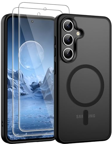 Jshru für Samsung Galaxy S24 Plus/ S25 Plus Hülle Kompatibel mit Magsafe,Dünn Magnetisch Handyhülle mit 2Stk Schutzfolie Stoßfest Schutzhülle Transluzent Case für Galaxy S24/S25 Plus,Schwarz