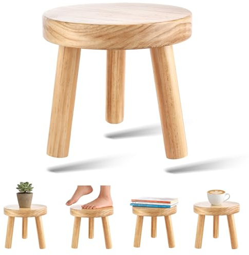 DAJAVE Small Wooden Stool, Wooden Step Stool Plant Table Plant Stools Wood Milking Stools Mini Side Table for House Plants, Bedroom Bedside - 25.5x25.5x24cm