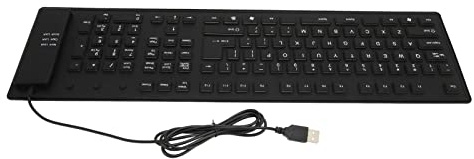 Tastiera in Silicone Pieghevole a 109 Tasti Impermeabile Al Tocco Morbida Tastiera Flessibile Antipolvere Cablata USB Silenziosa per Laptop Desktop Home Office (BLACK) (BLACK)