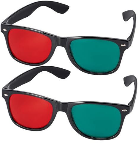 Lot de 2 lunettes 3D - Monture noire rouge et verte - Pour anglyphe, télévision, jeu DVD et amblyopie