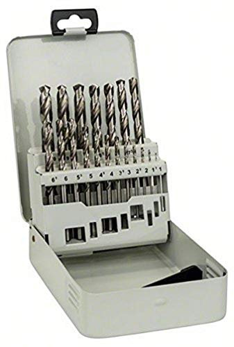 Bosch Professional 2 607 018 726 - Juego de 19 brocas de metal en caja de metal HSS-G, DIN 338, 135° - 1-10 mm, 135° (pack de 19), Negro, Blanco