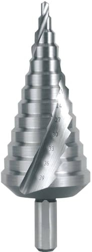 Ruko 101056 Stufenbohrer HSS geschliffen spiralgenutet mit Kreuzanschliff Bohrbereich 4,0-39,0 mm Länge 107 mm, N 5, Einfarbig