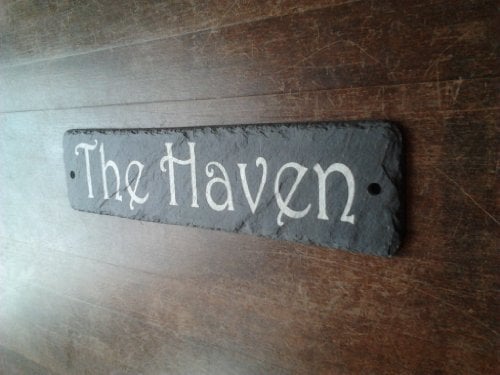Beautiful Natural Slate House Numbers Plaques (30cm x 10cm Rectangle) Front Door Number Name Sign For Your Outside Wall. Personalised House Signs/Plate For Doors, Gates, Bar or Walls