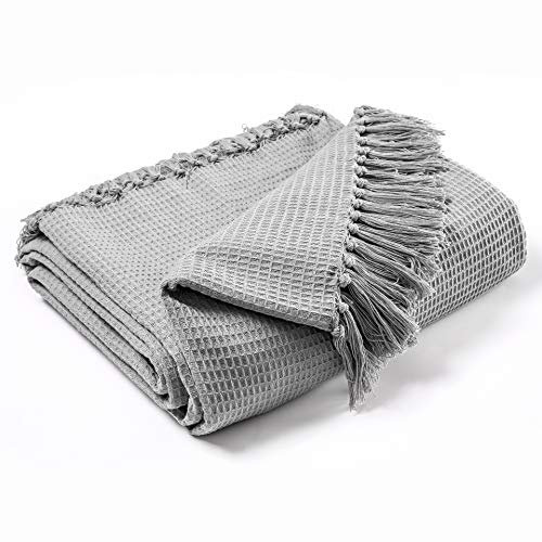 EHC Waffle Cotton Woven Large Sofa Throw 2 Seater Chair/Sofa/Bed 178 x 254 cm, Smoke
