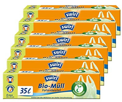Swirl Bio-Müll Folien-Beutel 35l mit Tragegriff 6stk./Rolle (6er Pack)