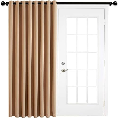 AMEHA Eyelet Blackout Curtains for Living Room 66 X 84 Inch Super Soft Thermal Insulated Beige Ring Top Darkening Curtains Single Panel with Tieback