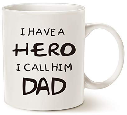 This Might be Wine Funny Dad Coffee Mug, I Have a Hero I Call Him Dad Funny Best Fathers Day and Birthday Gifts for Father Porcelain Cup, White 11 Oz