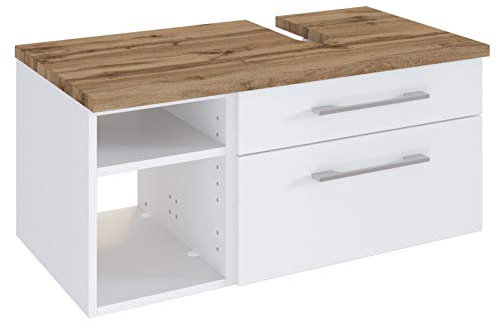möbelando Waschbeckenunterschrank Badschrank Unterschrank Badezimmerschrank Bad Davos II Weiß/Weiß-Matt