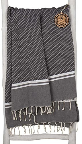 ZusenZomer Hamamtuch XXL SOUSSE 100x190 cm - Fouta Hammam Tuch Pestemal Strandtuch Sauna Tuch Gross und Dünn - 100% Hochwertige Baumwolle Hamam Tücher (Schwarz)