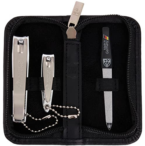 3 Swords Germany - brand quality 3 piece manicure pedicure grooming kit set finger & toe nail clipper with sapphire nail file in synthetic leather case - Made by 3 Swords (6646)